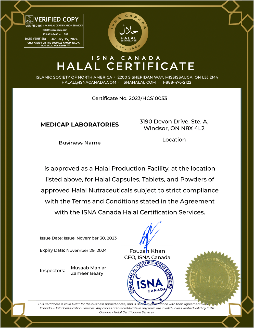 Medicap is  ISNA Halal certified Laboratory. Come check out our website for your nutraceutical contract manufacturing needs.
